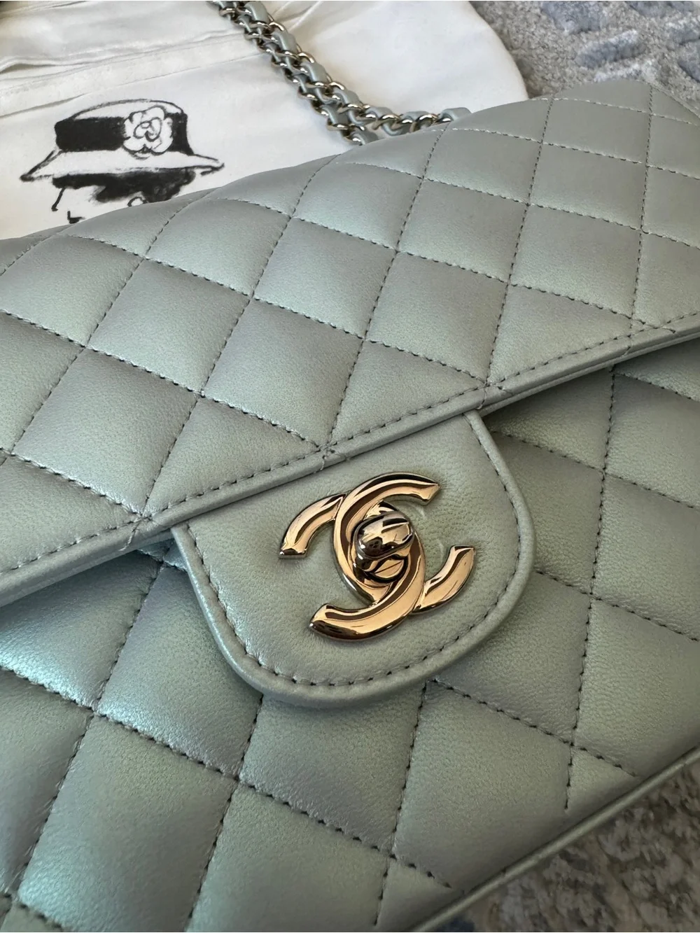 Chanel Iridescent Blue Medium Classic Flap Bag Quilted Lambskin Gold Hardware